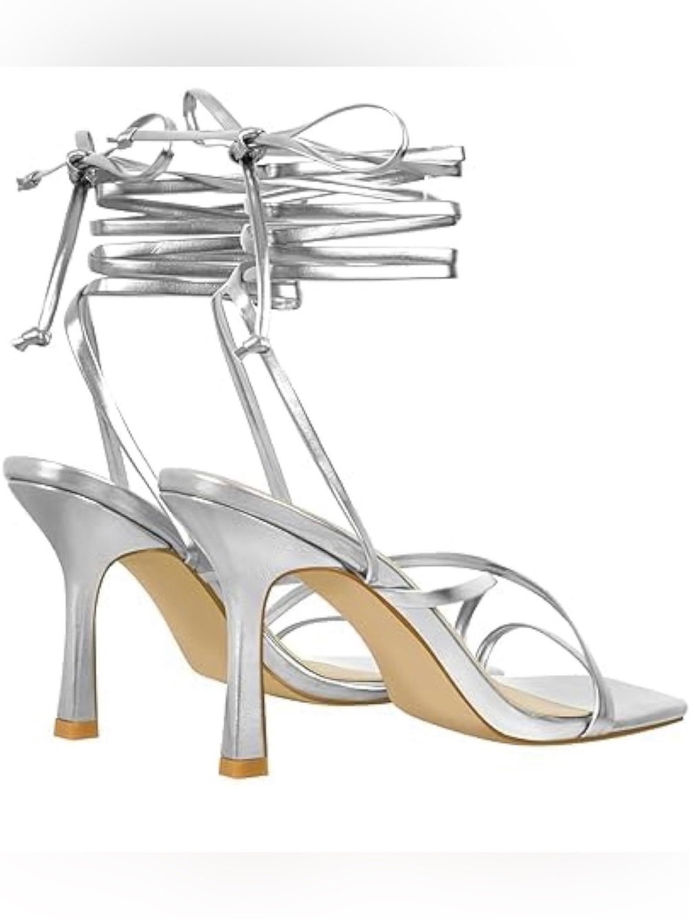 Silver Strappy Lace-Up Women's Heels Elizabet Lang size 10